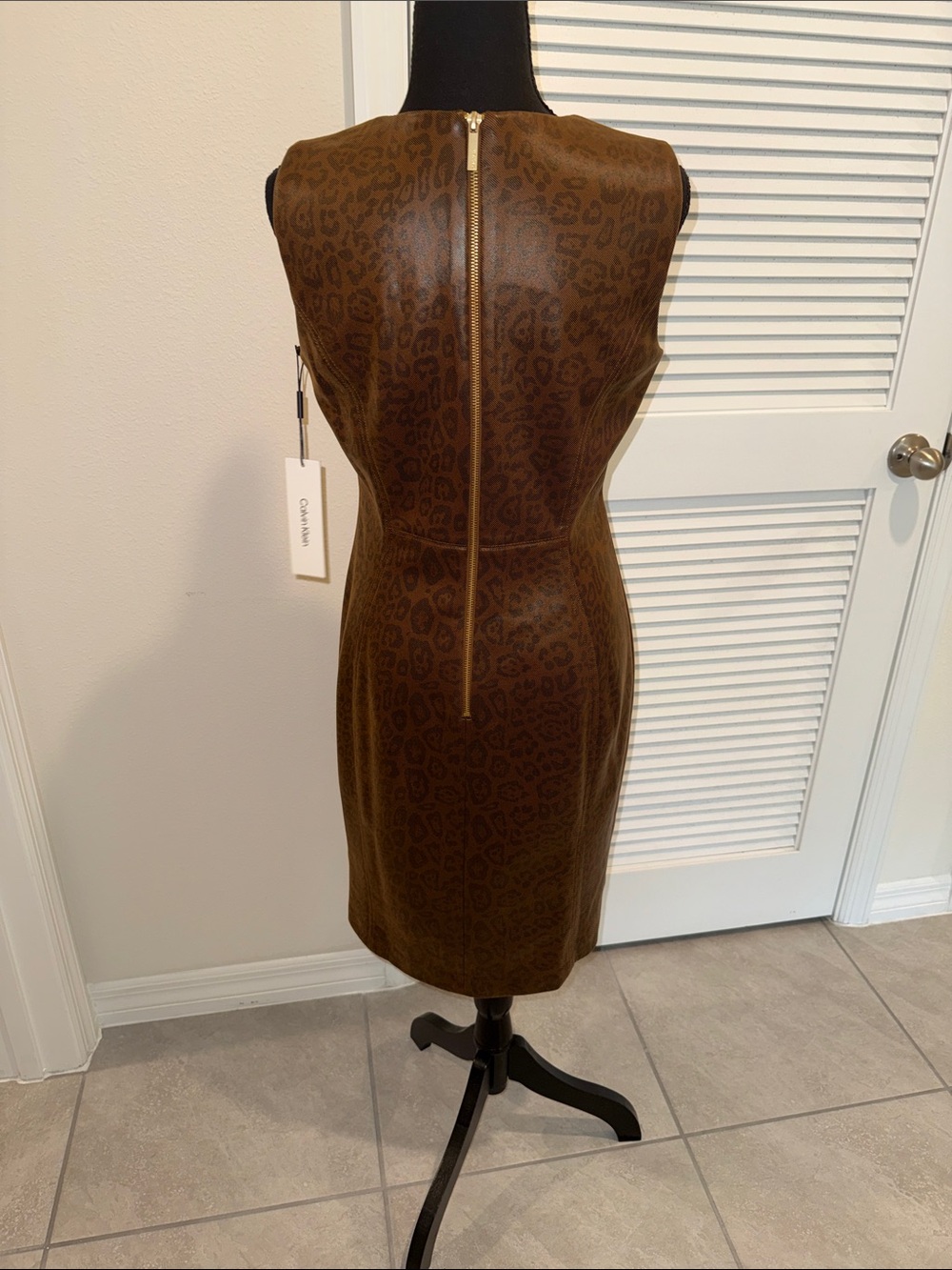 Calvin Klein Brown Leopard-Print Sleeveless Midi Sheath Dress - Picture 4 of 6